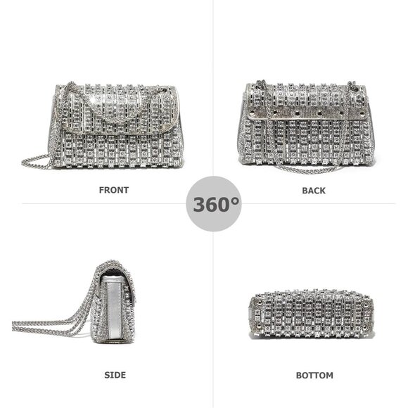 ⚡ Women\'s Rhinestones Silver Chain Shoulder Sparkly Cocktail Clutch Party Bag